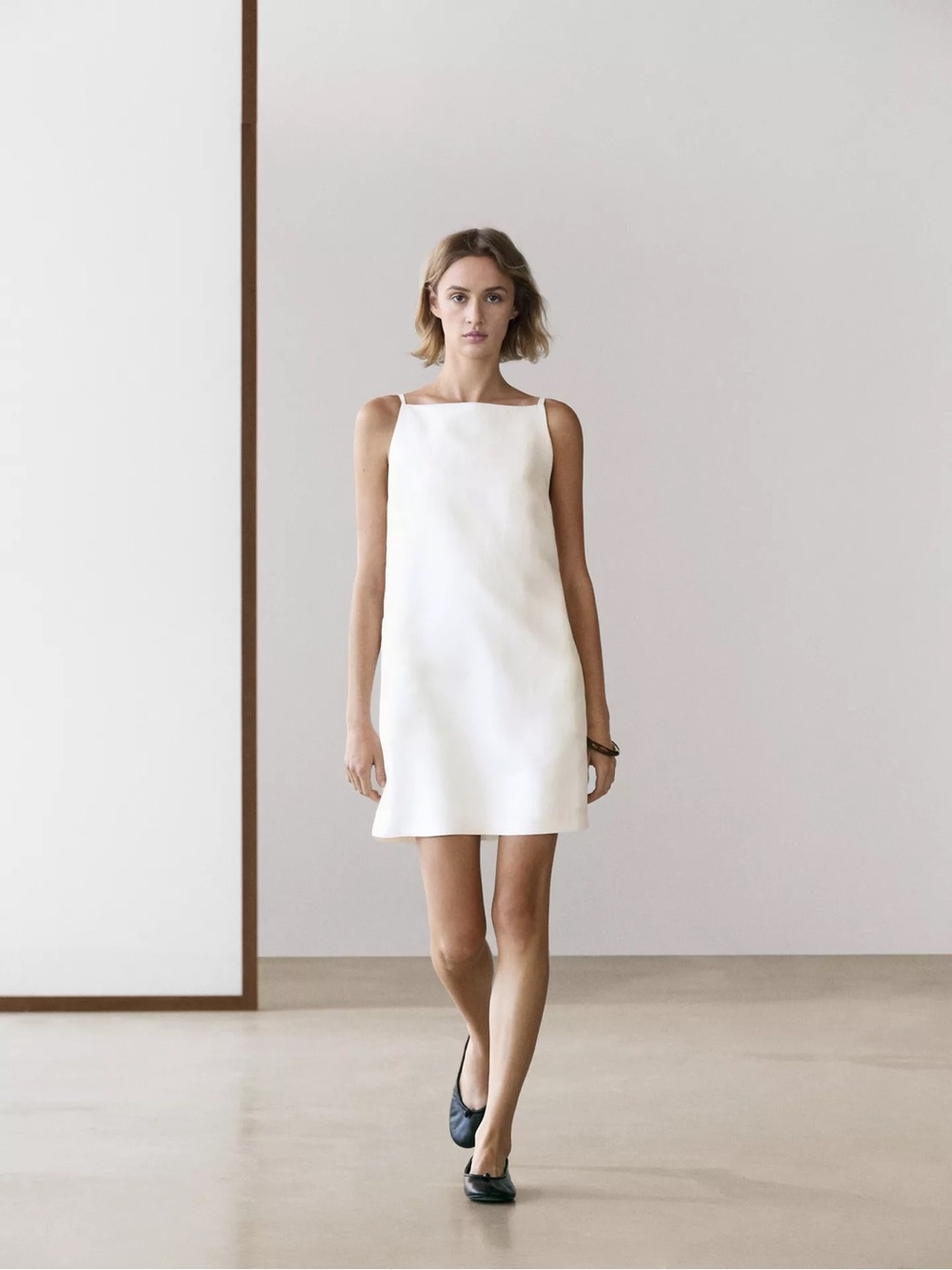 Massimo Dutti White Square-Neck Mini Shift Dress